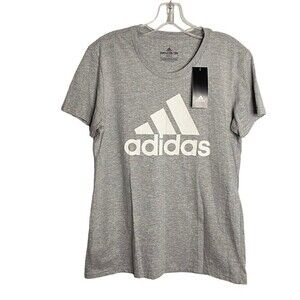 Adidas Amplifier Basic Logo Tee T-Shirt Women's Medium Gray Logo Crew Neck‎ NWT